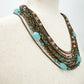 Stephen Dweck multi-12 strand pink & blue Beaded Statement Necklace bronze metal