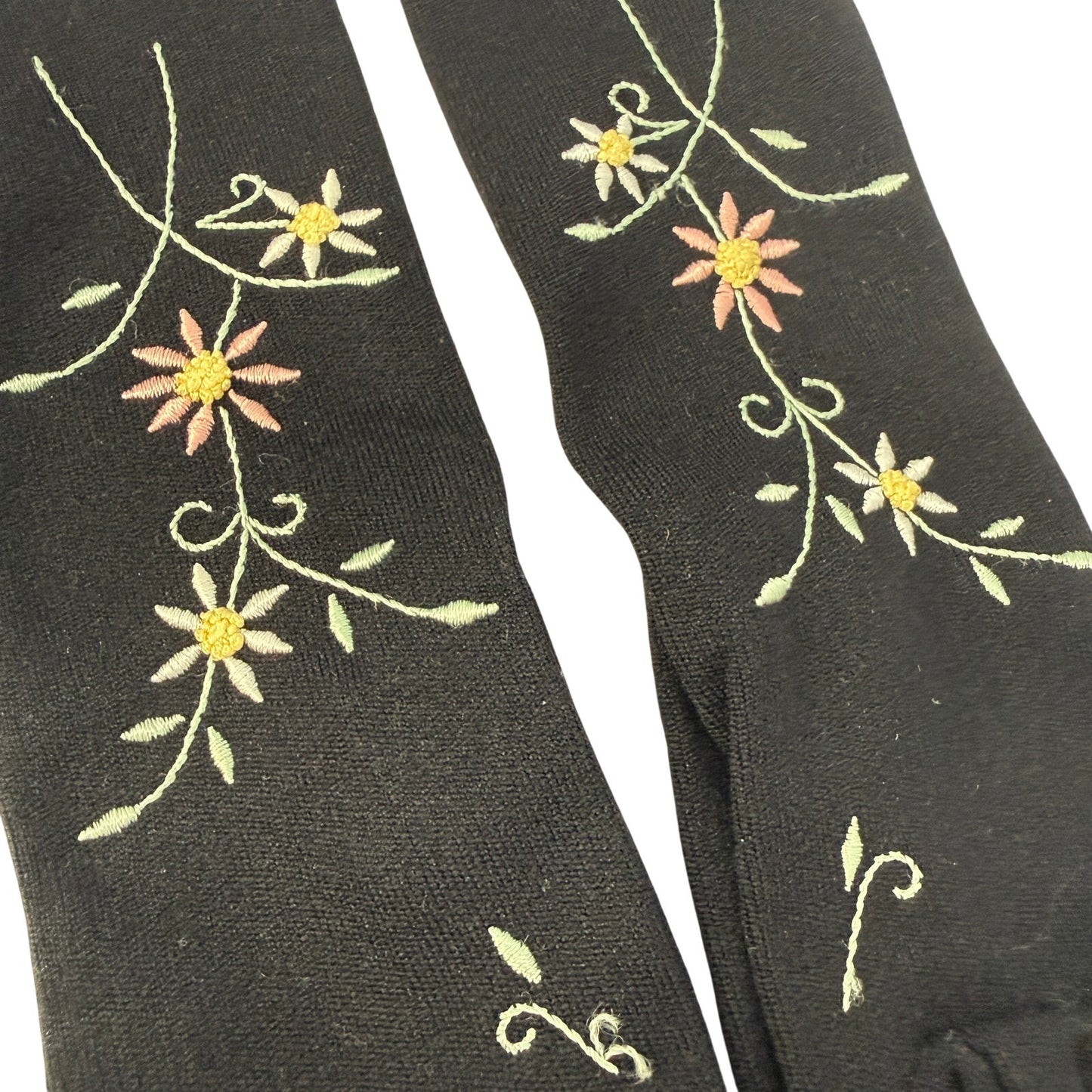 vintage Lillian Brasil black Fashion Dress Gloves womens SMALL floral embroidery