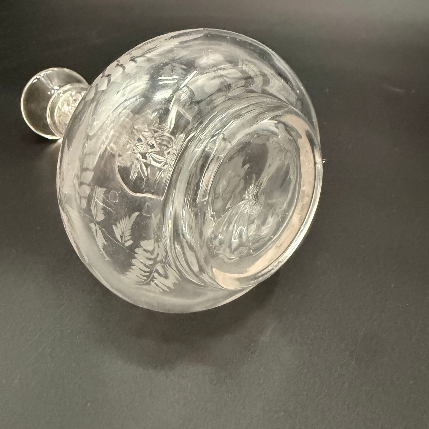 vintage 7" crystal cut glass Decanter & Stopper small size barware fern leaf