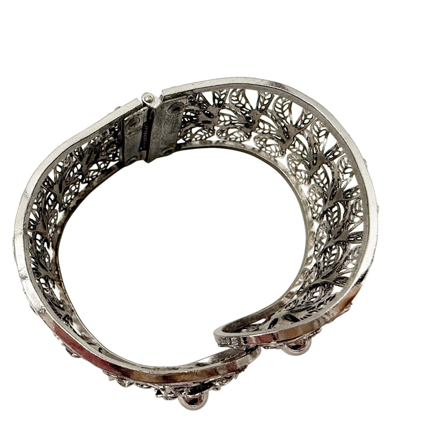 vintage Vargas Hinged floral filigree Bracelet silver toned metal flower jewelry