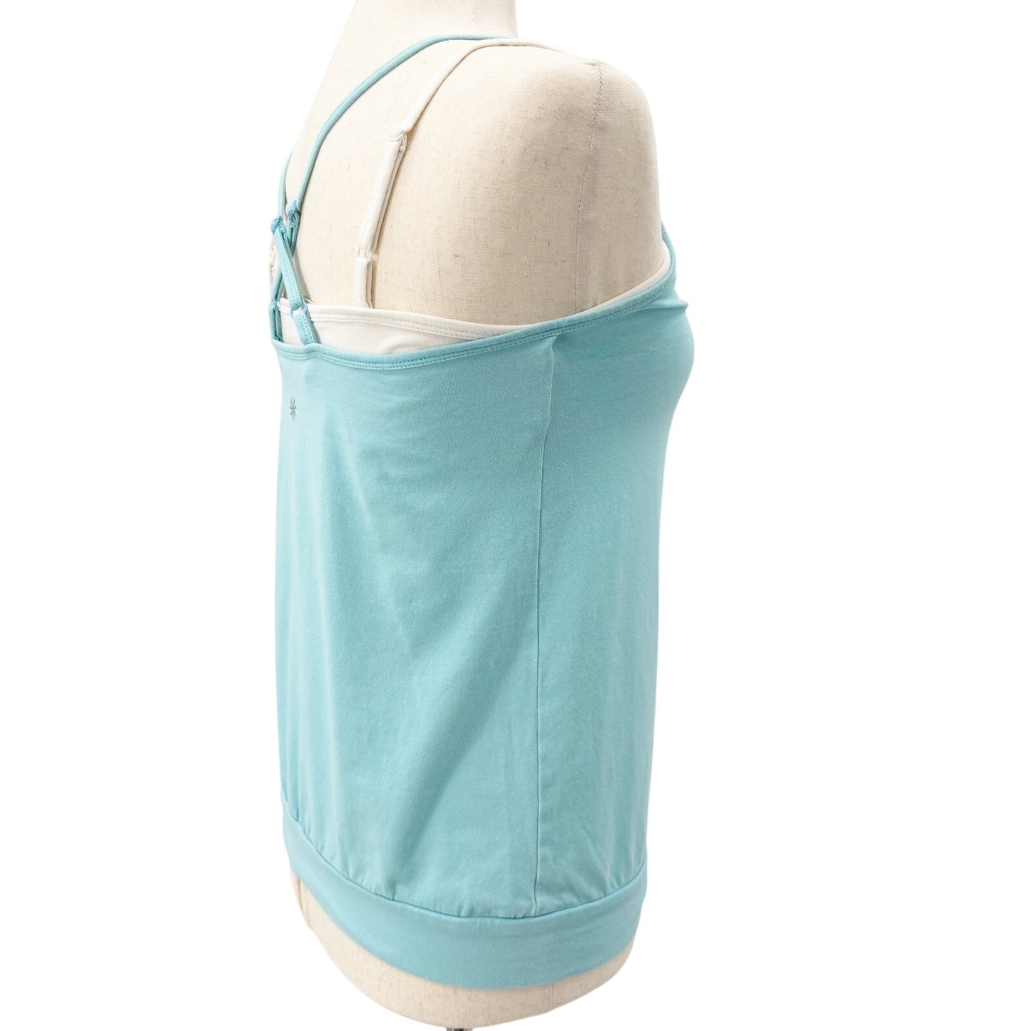 Athleta light blue & white Tank Top adjustable criss cross straps women's SMALL