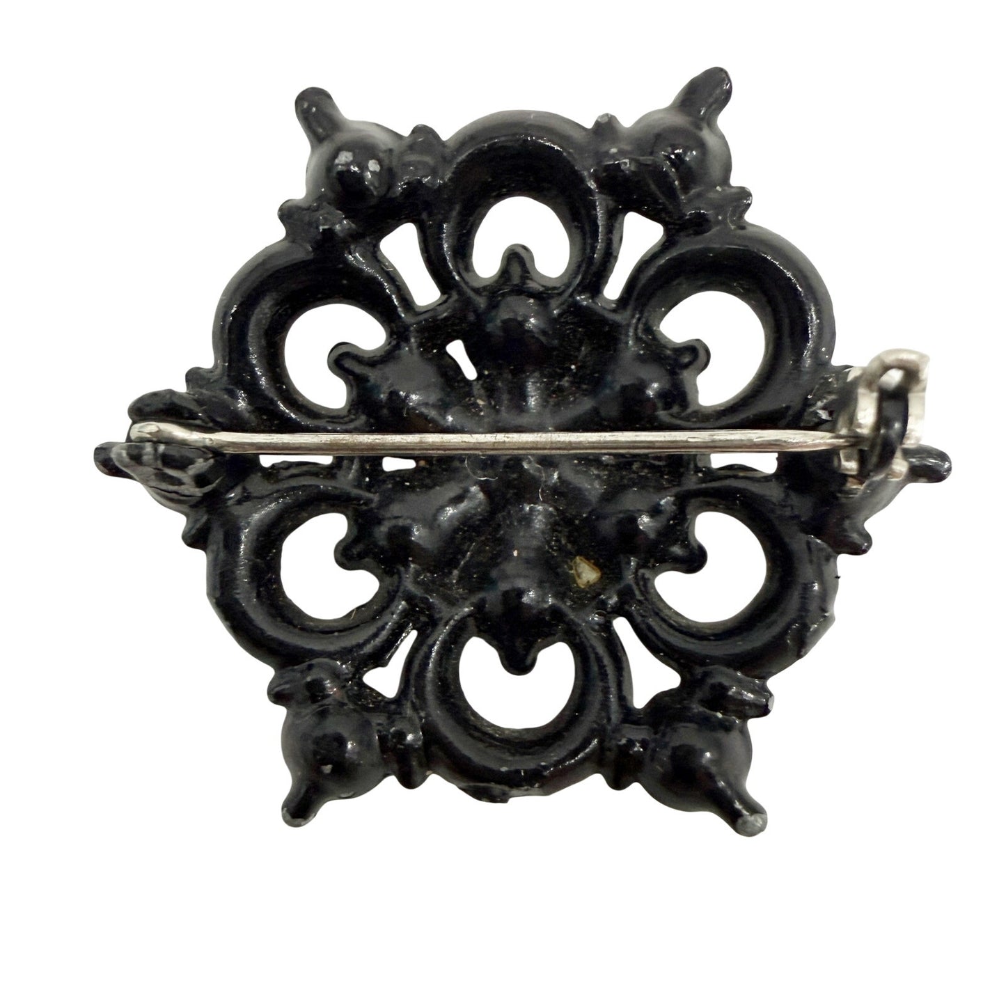 vintage black metal & clear rhinestones BROOCH jewelry pin