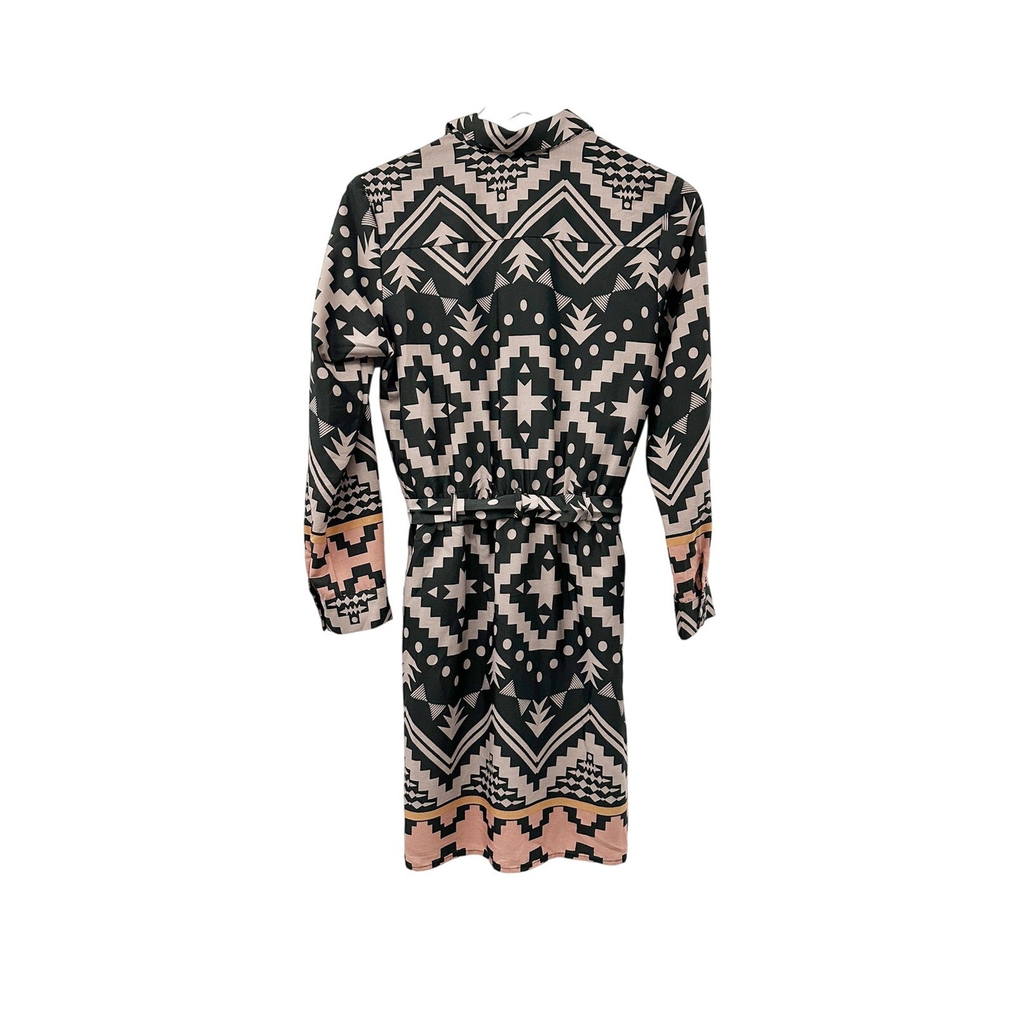 Collective Concepts black gray pink Shirt Dress geometric women's SMALL tie belt