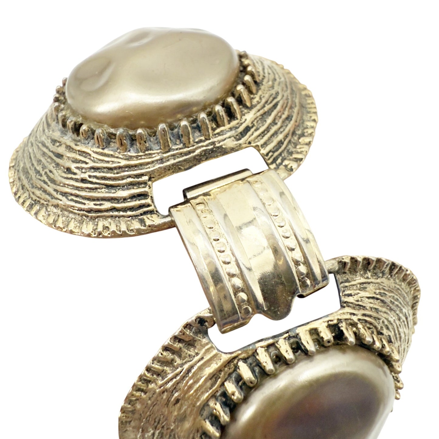 vintage round medallion disks gold tone metal Link Bracelet costume jewelry