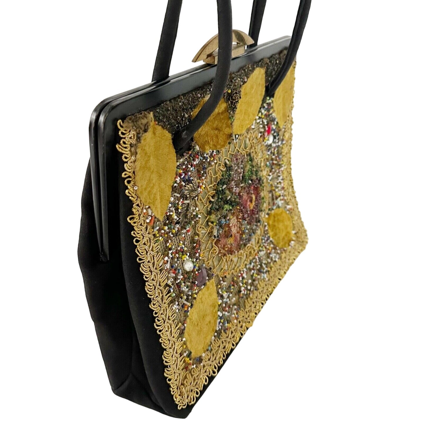 vintage Veldore of Houston embellished Handbag velvet beads needlepoint purse