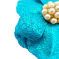 vintage metal large metallic blue flower BROOCH faux pearls floral jewelry pin