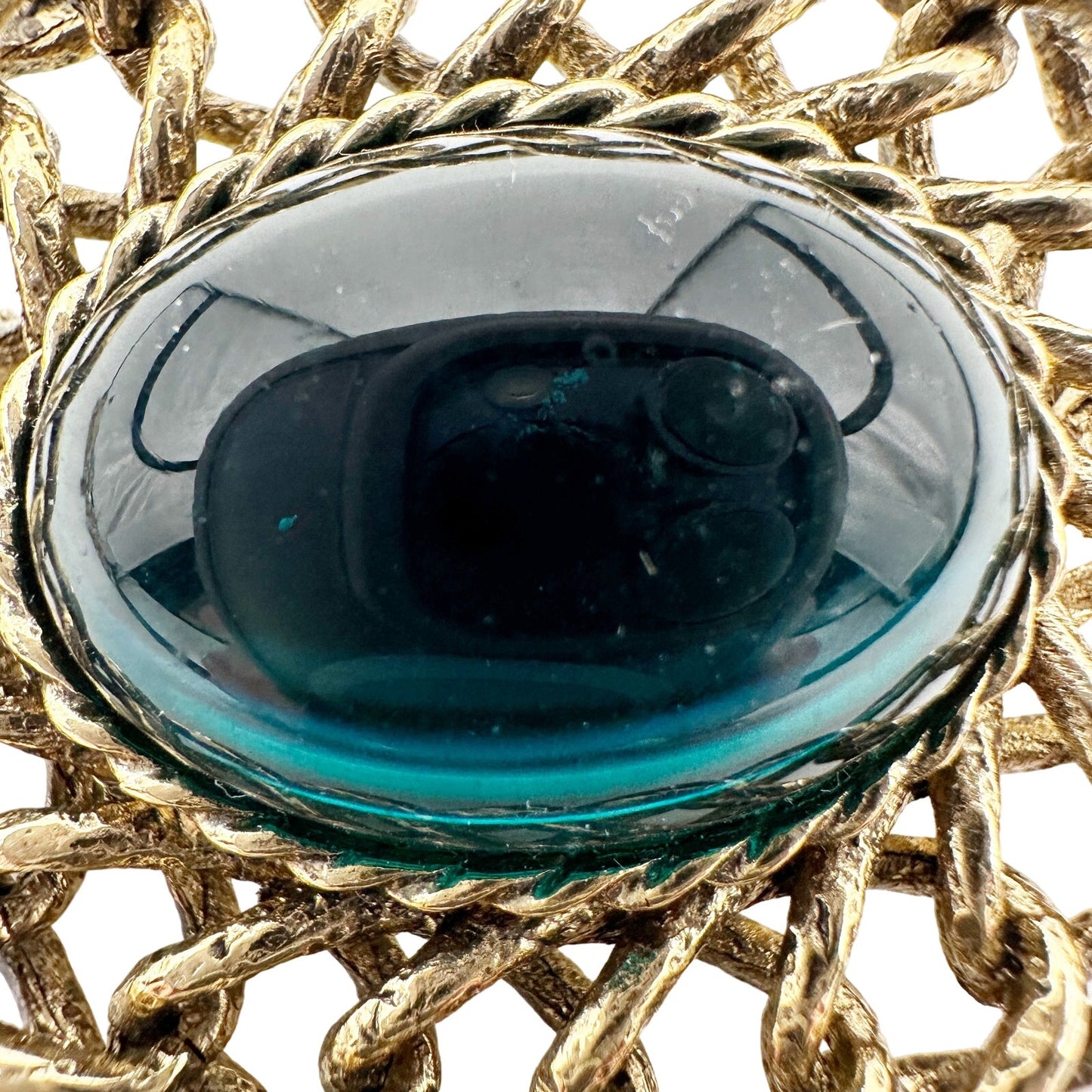 vintage oval gold BROOCH faux blue gemstone center jewelry pin