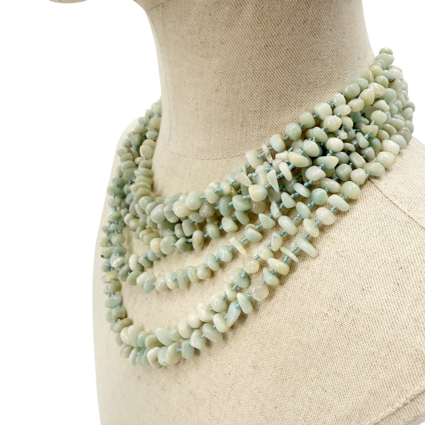 vintage pale blue stone multi-strand Necklace statement jewelry toggle closure