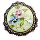 vintage pink blue pansy flowers metal cameo BROOCH pendant floral jewelry pin
