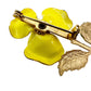 vintage enamel yellow metal flower BROOCH floral jewelry pin stem leaves