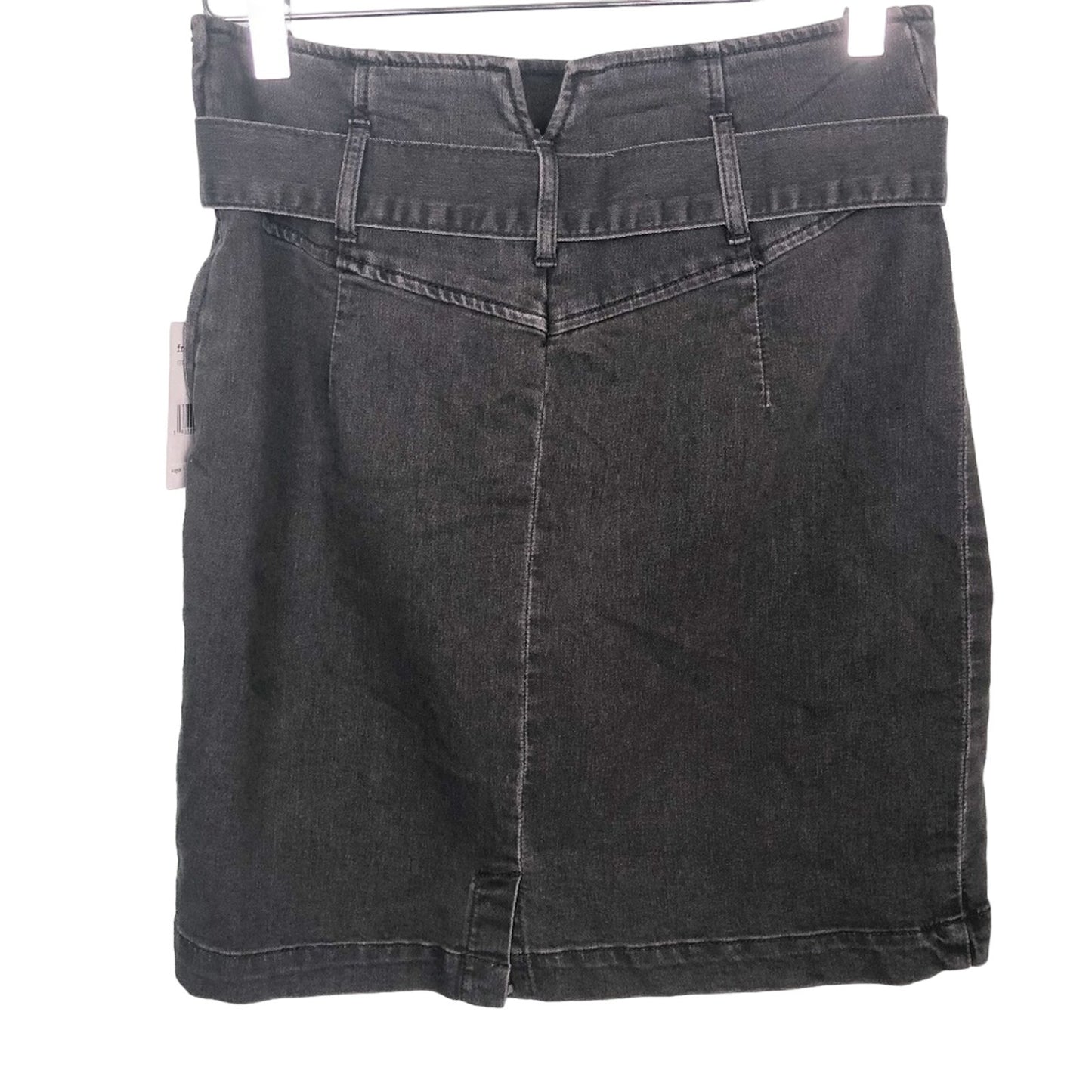 Free People black stretch denim Livin It Up Belted Mini SKIRT size 12 new $68