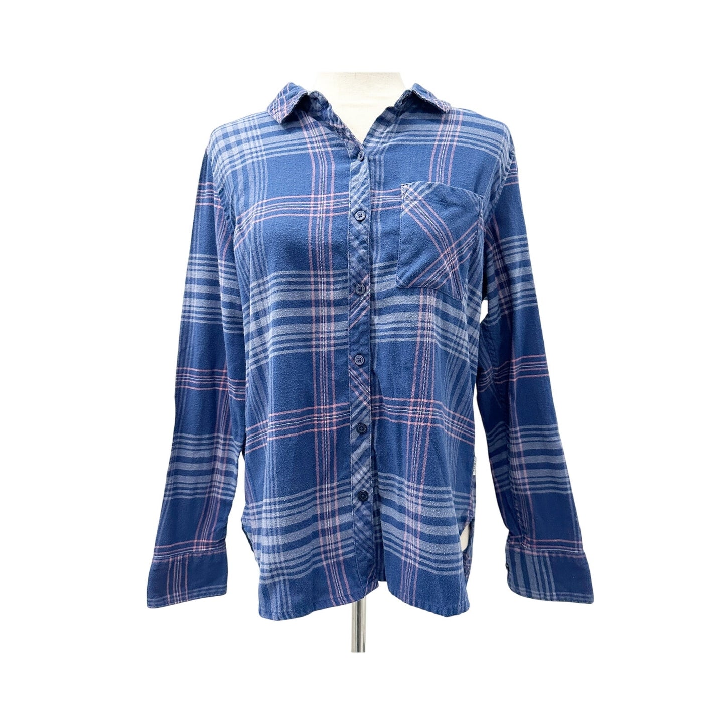 Orvis blue & pink flannel Shirt button down Top women's MEDIUM