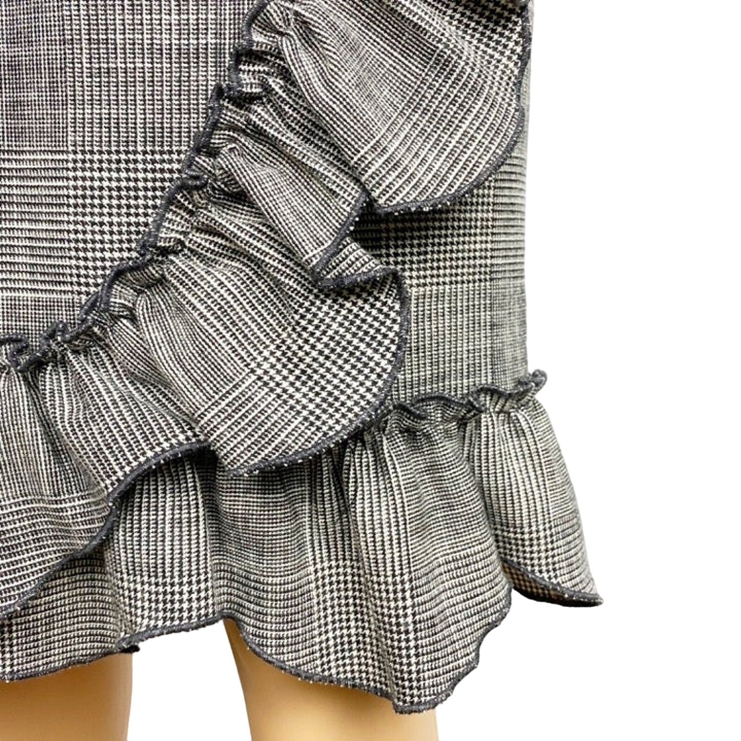 Rebecca Taylor black & white Plaid Ruffle pencil Skirt menswear size 0 new $395