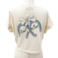 off-white & blue Boyfriend Crop Tee horseshoes bows Good Luck women's XS new top