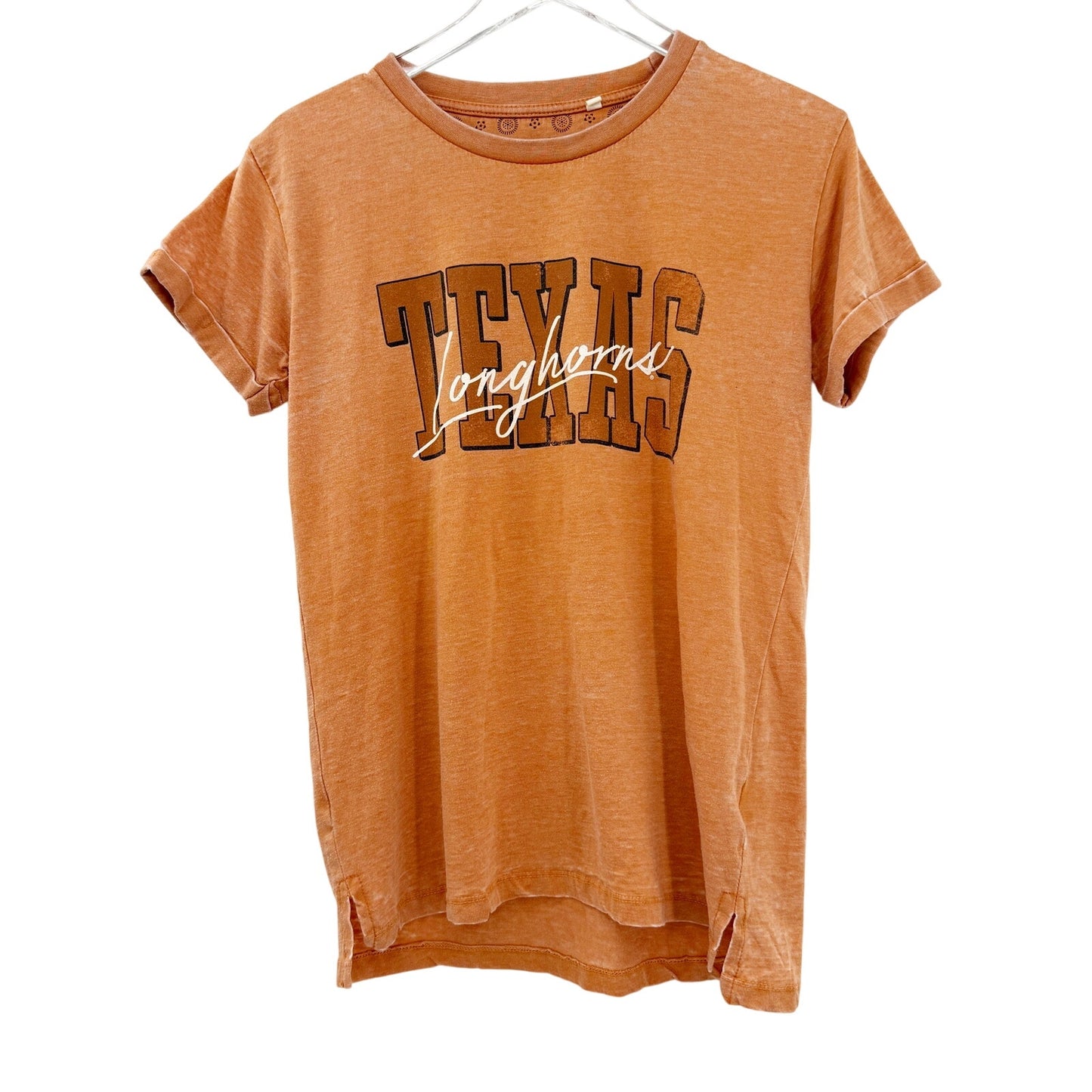Texas Longhorns orange T-shirt women's MEDIUM distressed burnt-out top UT tee