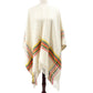 Free People ivory yellow green red striped Ruana sweater top fringe poncho OS