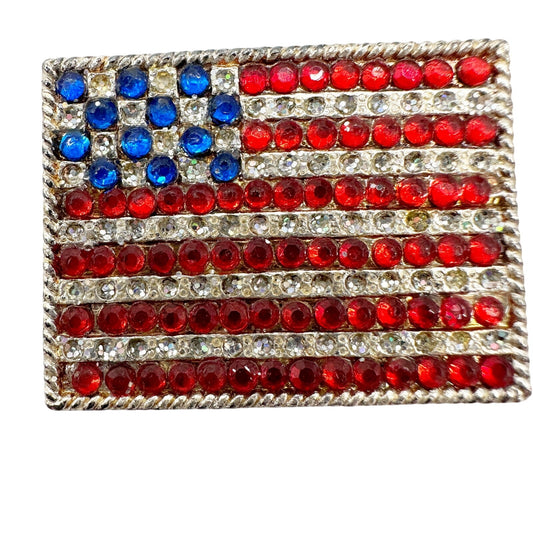 vintage American Flag red blue clear rhinestones BROOCH patriotic jewelry pin