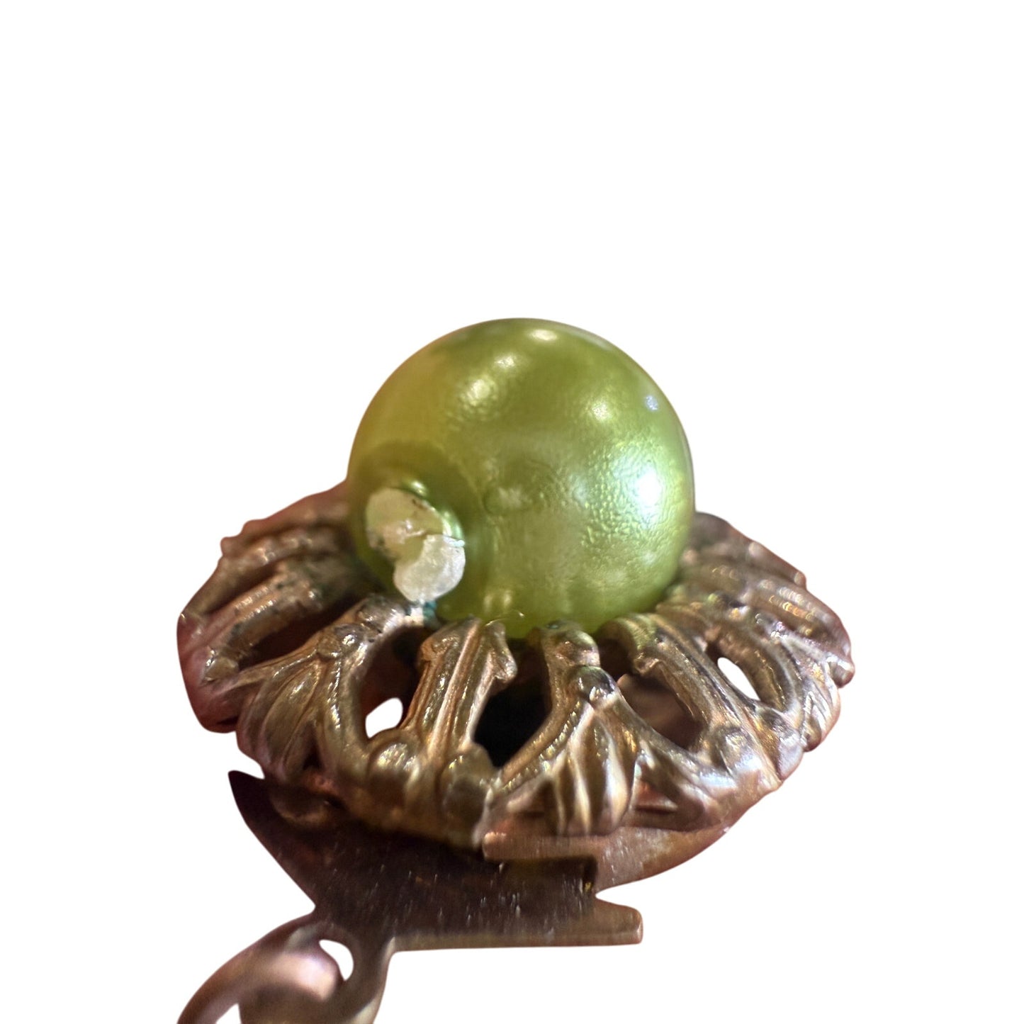 vintage strand of metallic lime green beads Beaded Necklace costume jewelry