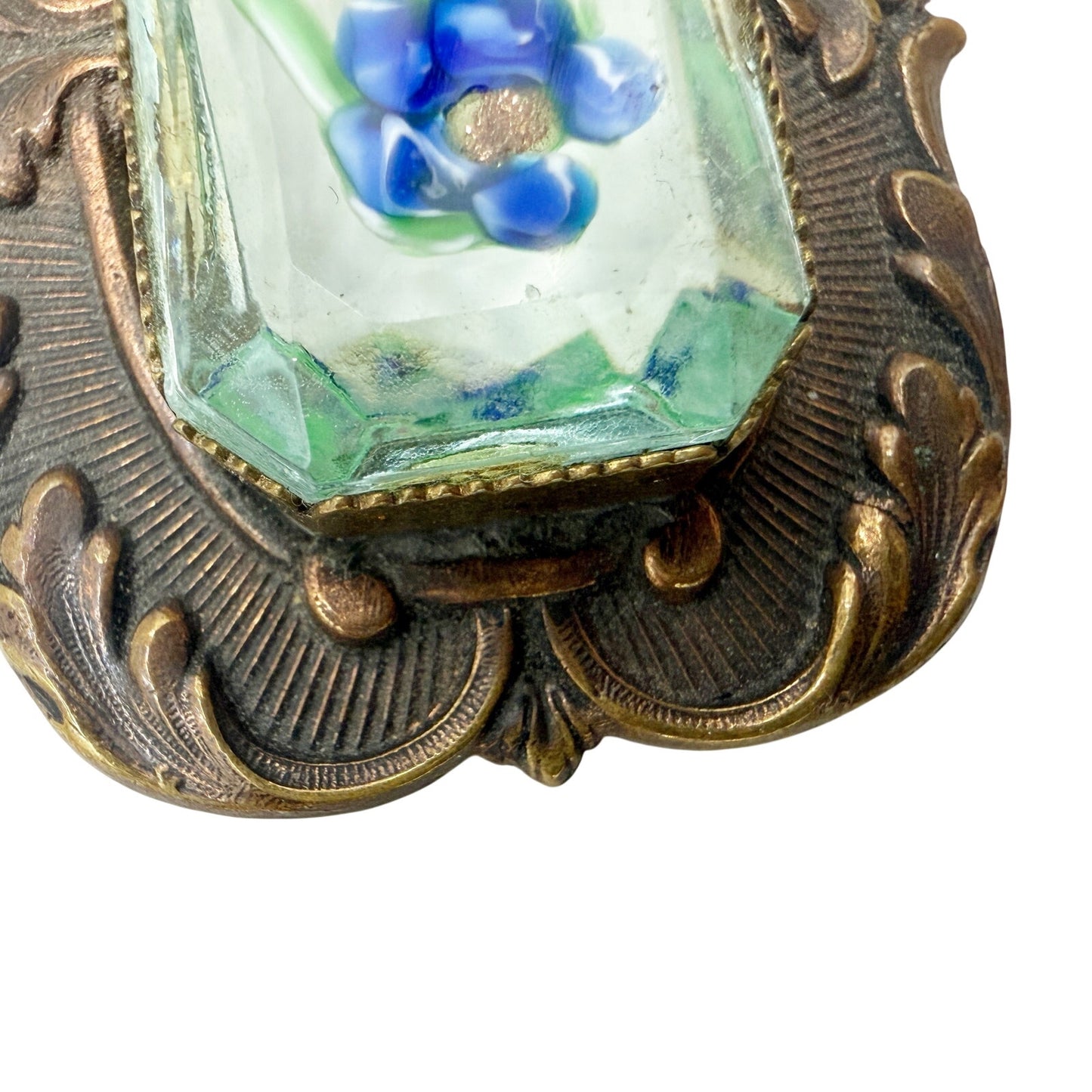 vintage Pididdly Links Flowers in Glass prism metal BROOCH floral jewelry pin