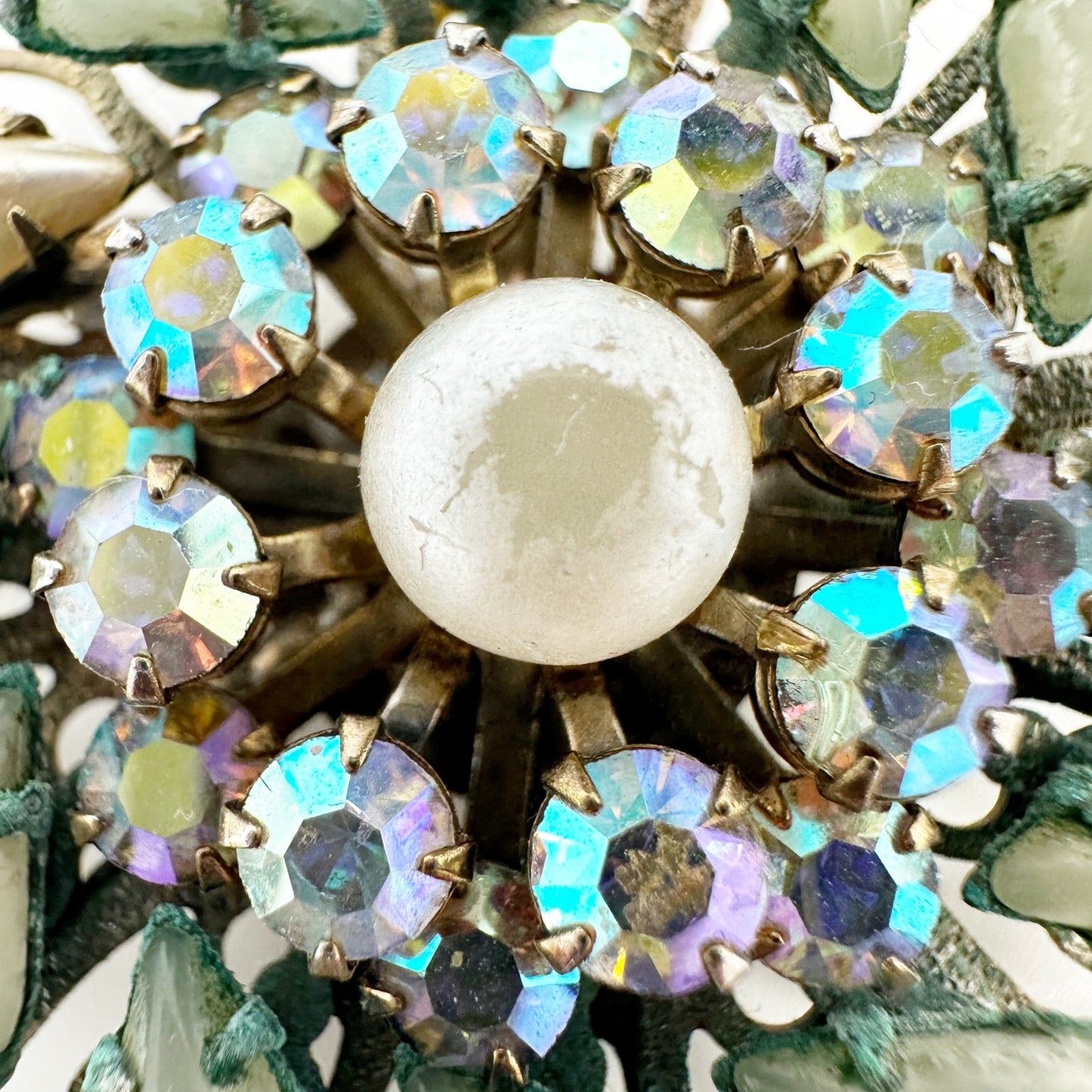 vintage rhinestones pearls pale blue stones BROOCH jewelry pin
