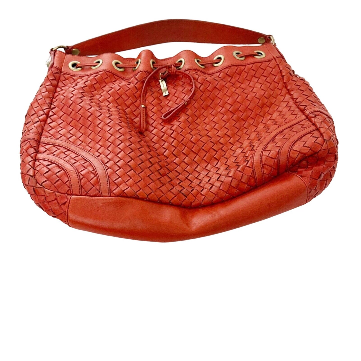 large Adrienne Vittadini red leather basketweave HANDBAG bag top handle purse