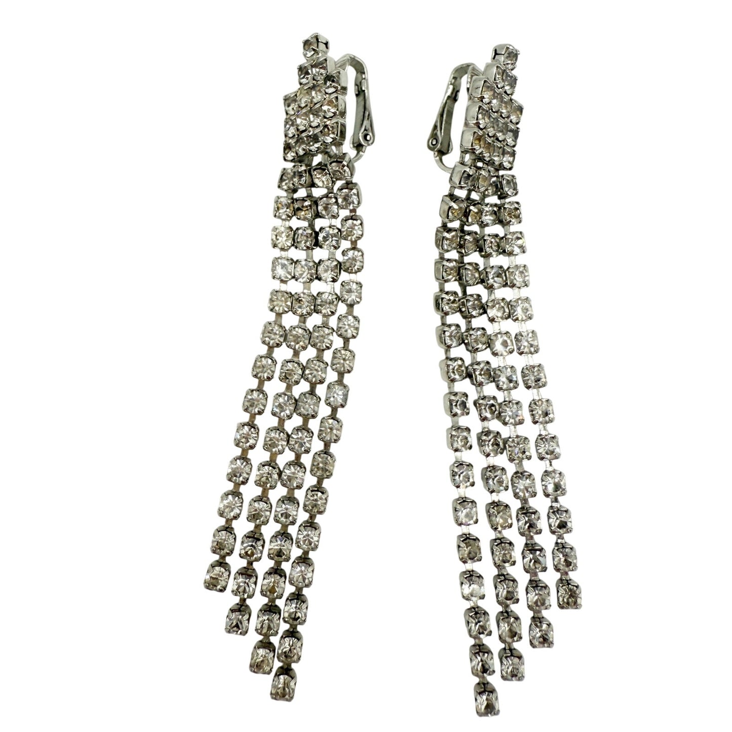 vintage waterfall drop Rhinestone clip-on Earrings costume jewelry