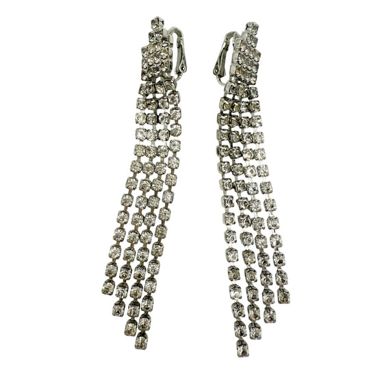 vintage waterfall drop Rhinestone clip-on Earrings costume jewelry