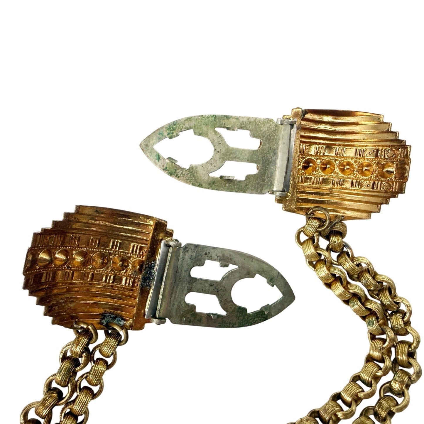 vintage gold clear rhinestones Double Dress Clip drape chain BROOCH jewelry pin