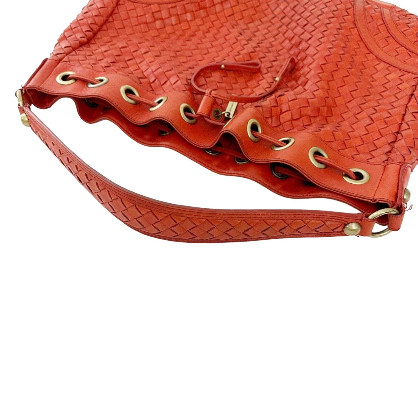 large Adrienne Vittadini red leather basketweave HANDBAG bag top handle purse