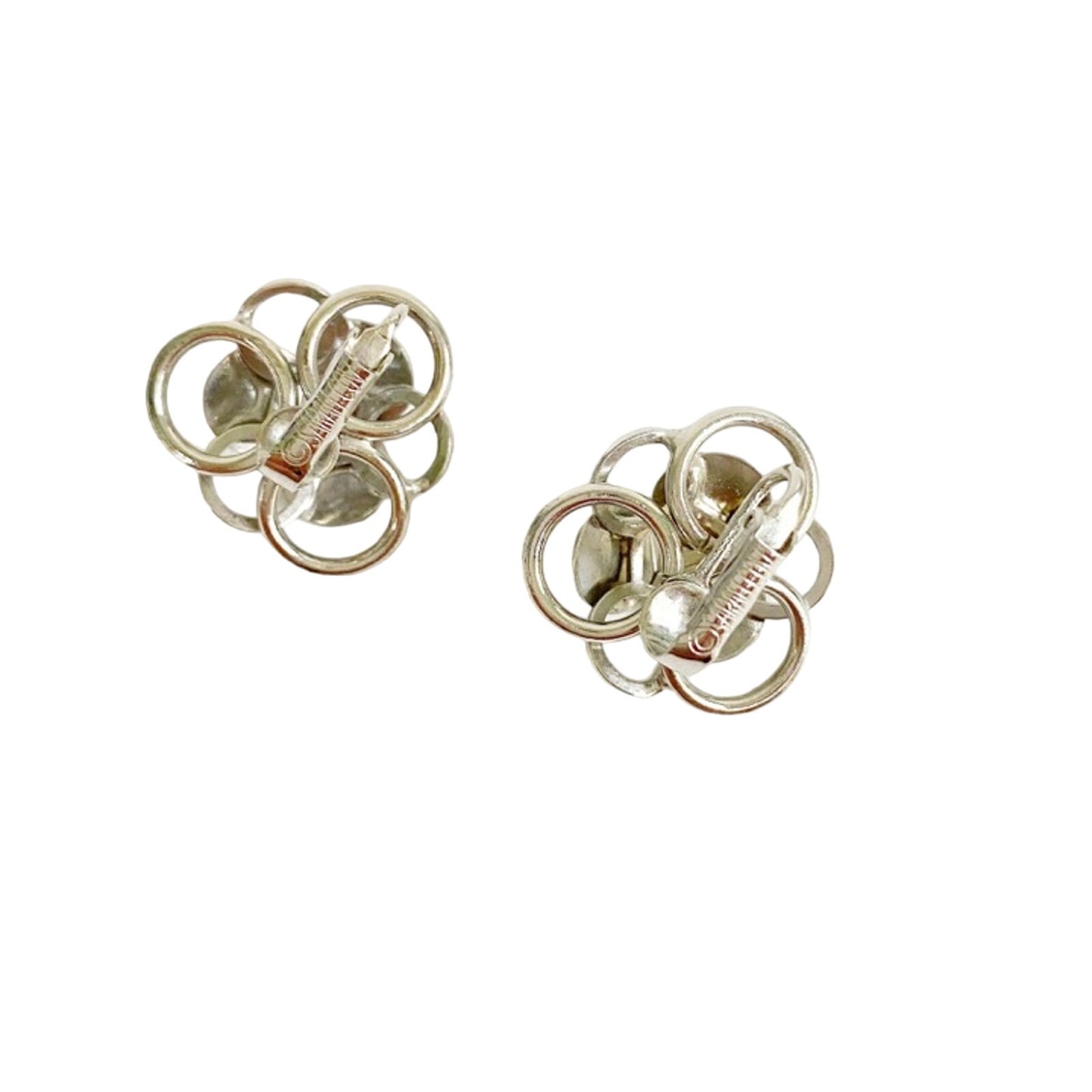 vintage SARAH COVENTRY silver tone metal circle floral hinge style clip EARRINGS