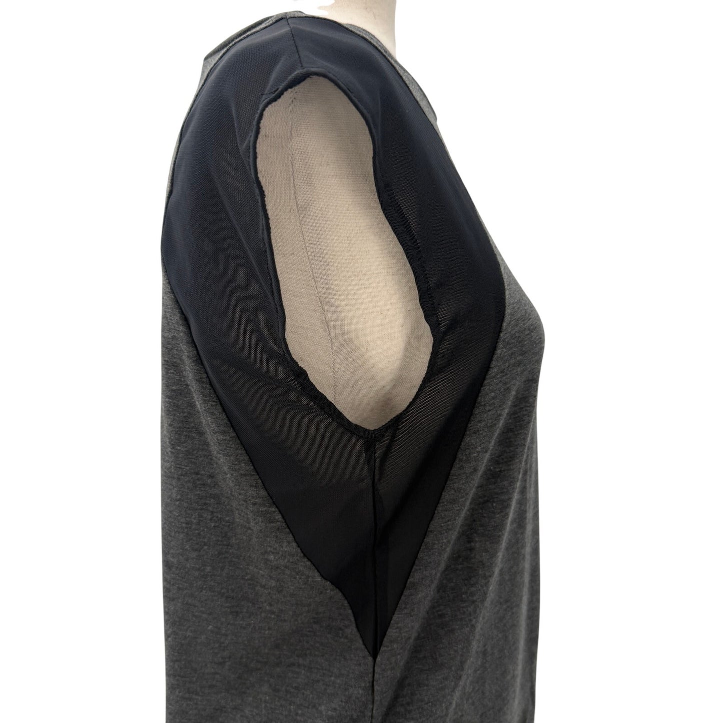 Eddie Bauer gray & black tie front Blouse Top women's SMALL mesh panels