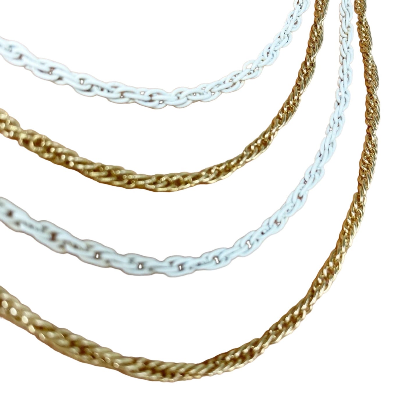 vintage gold & white 18" chain multi-strand NECKLACE costume jewelry