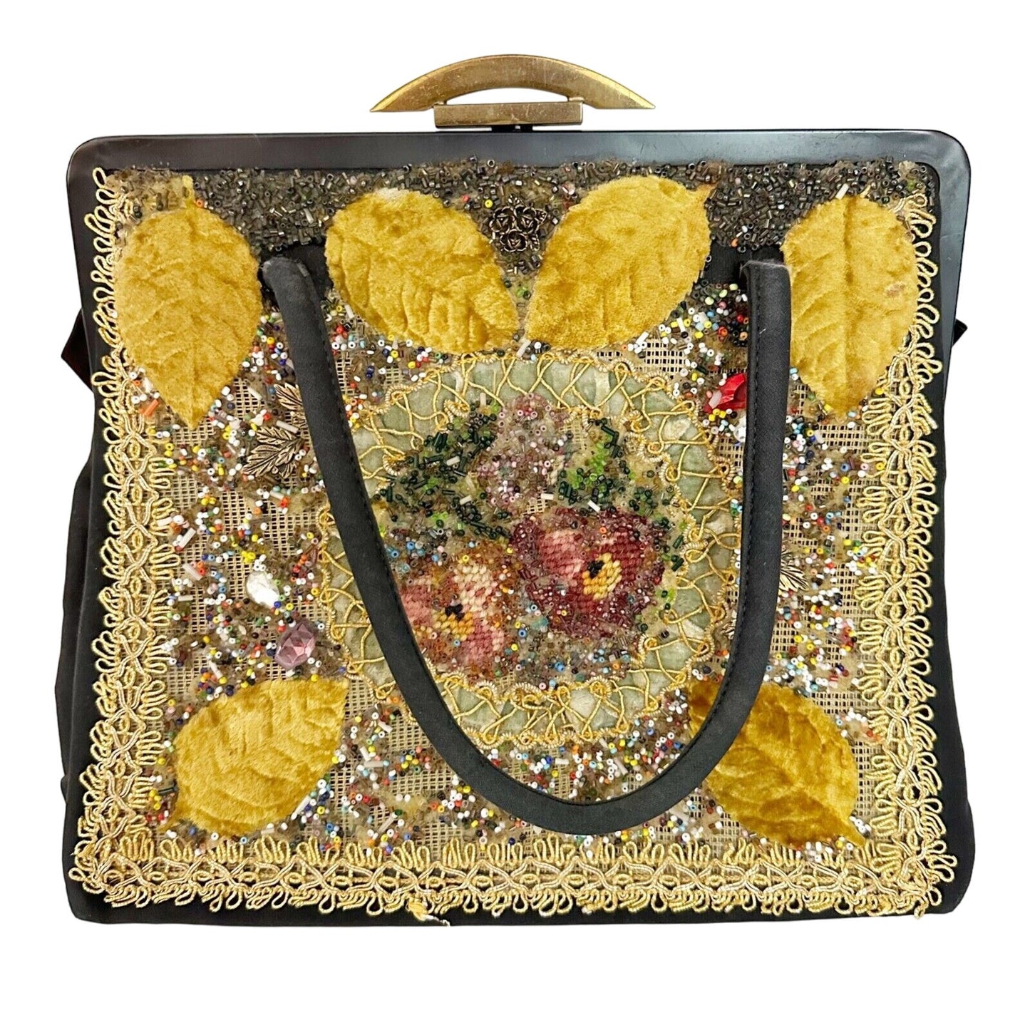vintage Veldore of Houston embellished Handbag velvet beads needlepoint purse