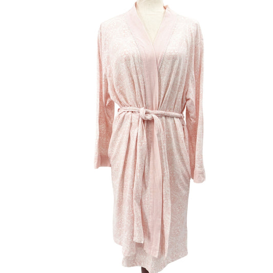 pink & white Carole Hochman floral & stripes Robe women's LARGE sleep loungewear