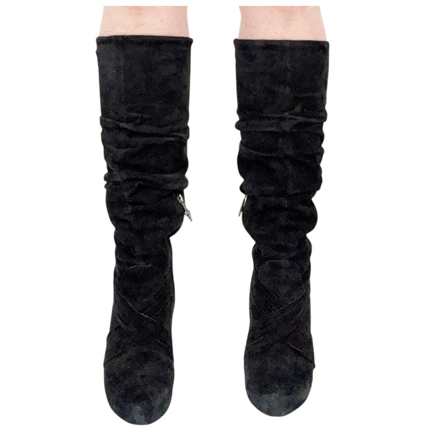 Donald J Pliner ETTA black leather suede BOOTS women's 7M knee high heels ruched
