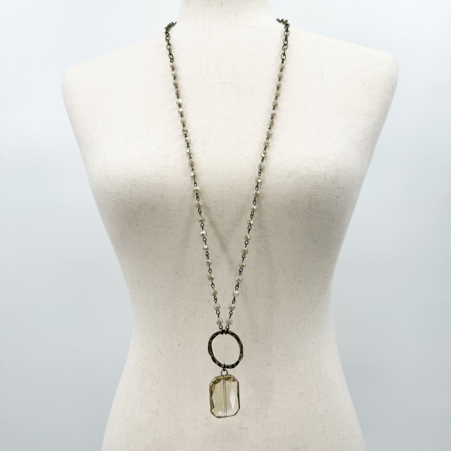 antique gold metal chain link Beaded Necklace iridescent beads fashion jewelry