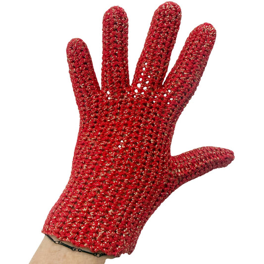 vintage red knit & metallic gold Fashion Gloves women's XS - SMALL