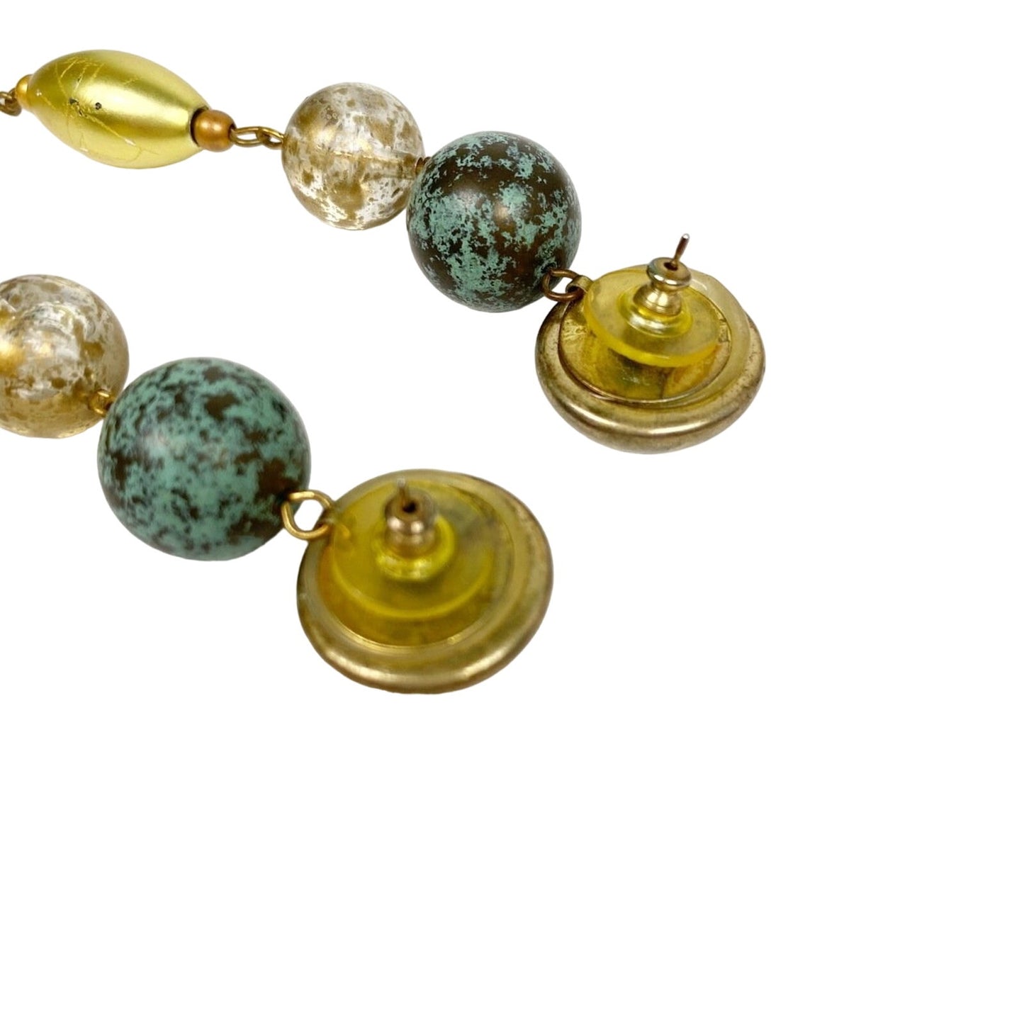 5" long dangling beaded gold clear turquoise EARRINGS costume jewelry