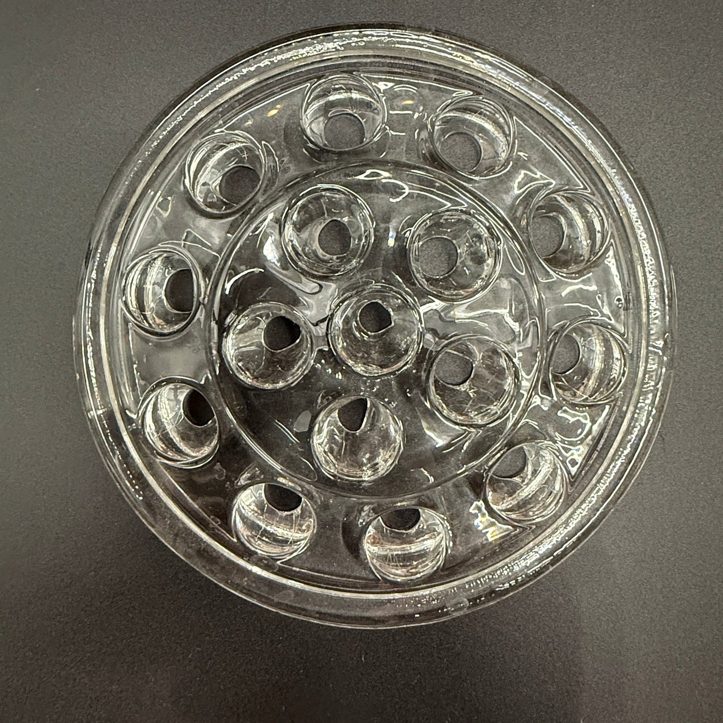 vintage 5" clear glass Flower Frog with 16 stem holes for floral arrangements