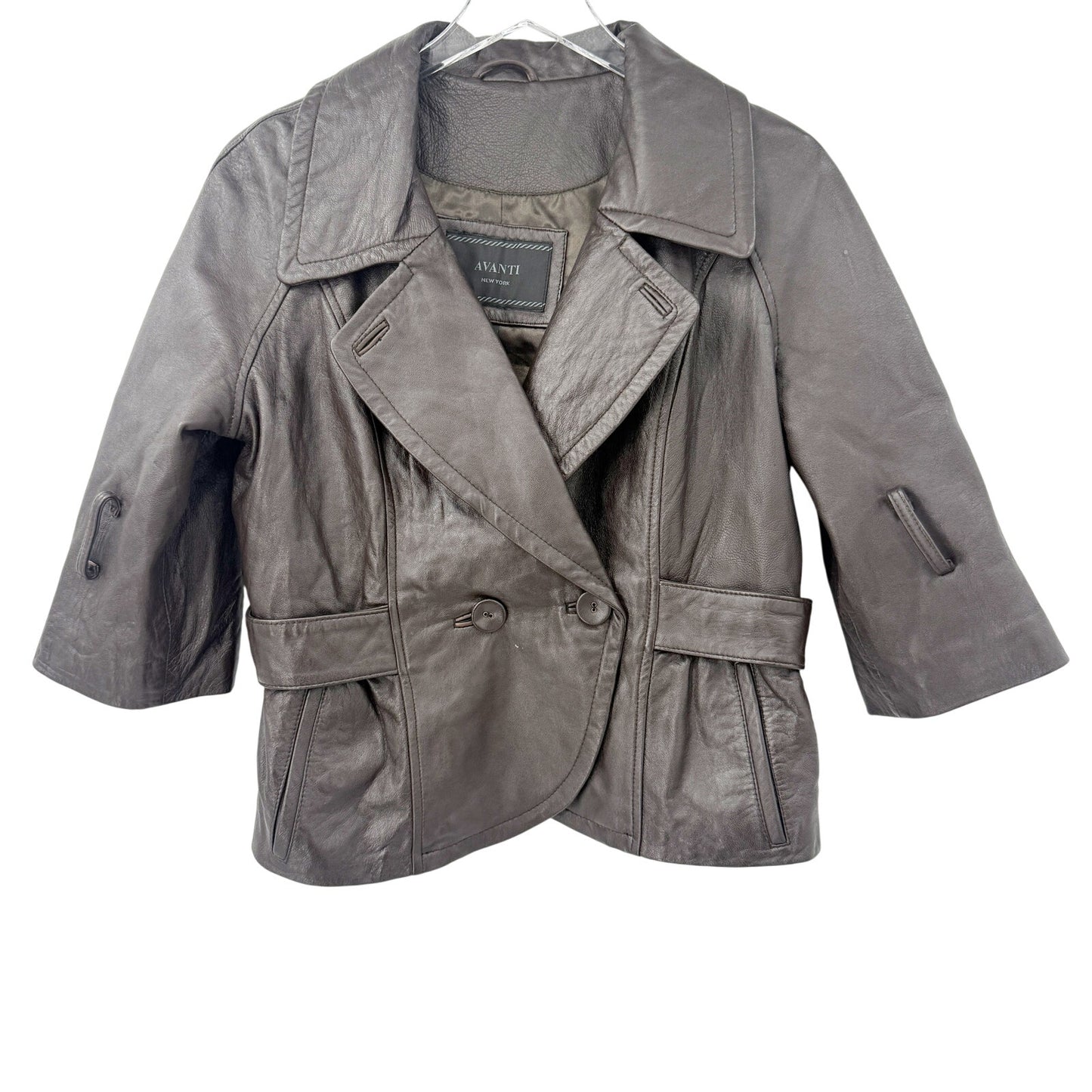 Avanti New York brown leather short Jacket women's MEDIUM fitted 3/4 sleeves
