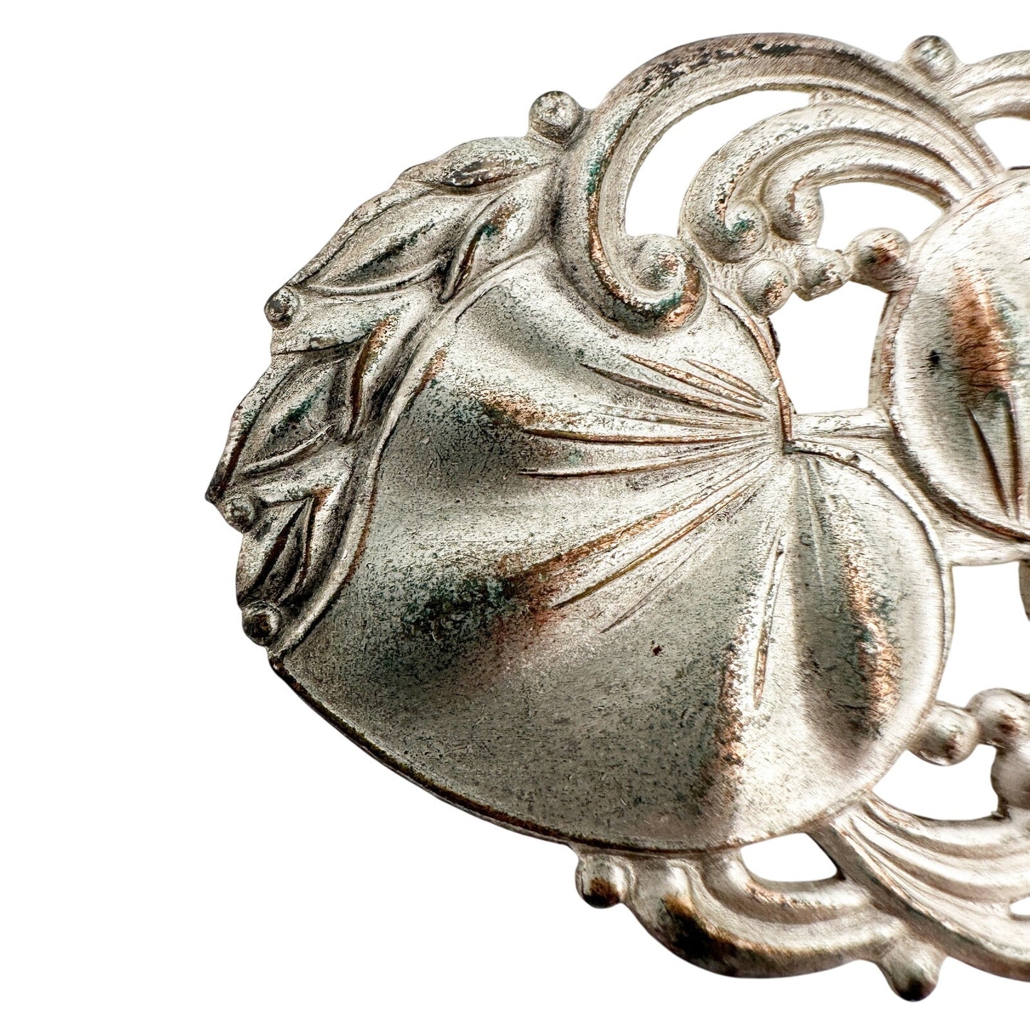 vintage silver metal leaves & scrolls BROOCH jewelry pin
