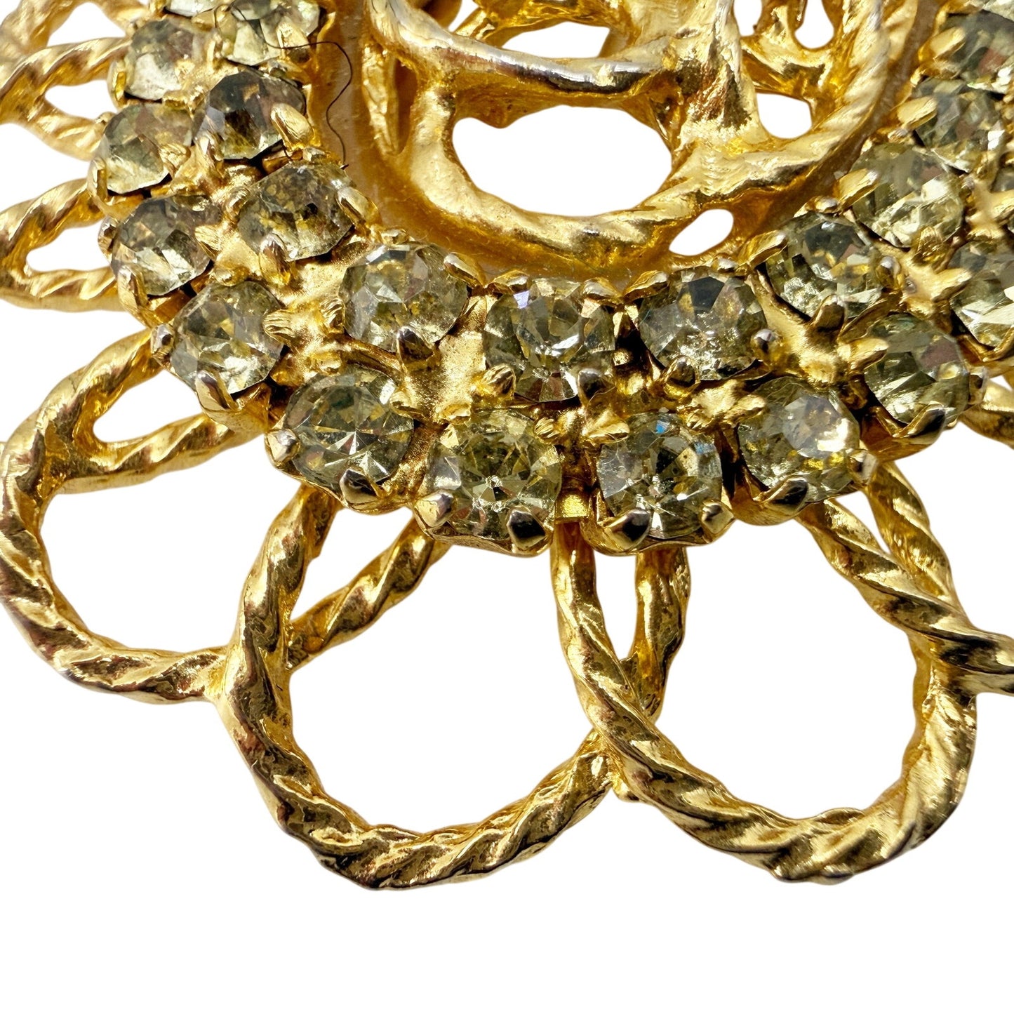 vintage gold & rhinestones oval BROOCH costume jewelry pin