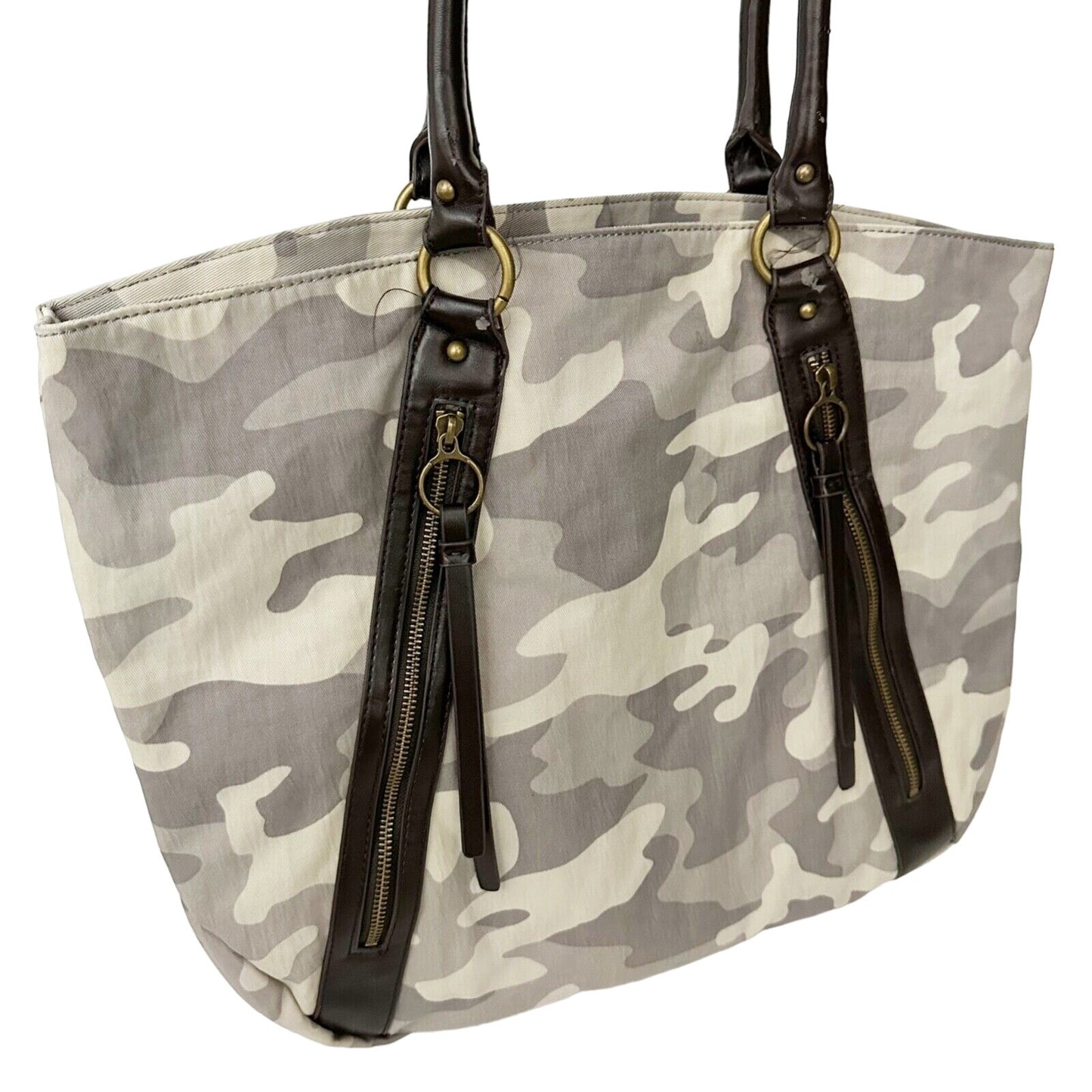 Banana Republic gray camouflage HANDBAG bag top handle purse faux leather camo