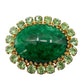vintage green rhinestones stone & gold oval BROOCH costume jewelry pin