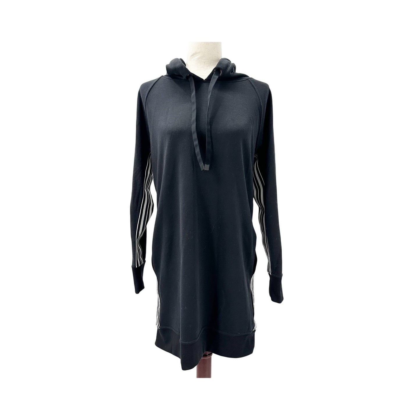 womens Athleta black white stripes hoodie sweatshirt DRESS athleisure MEDIUM