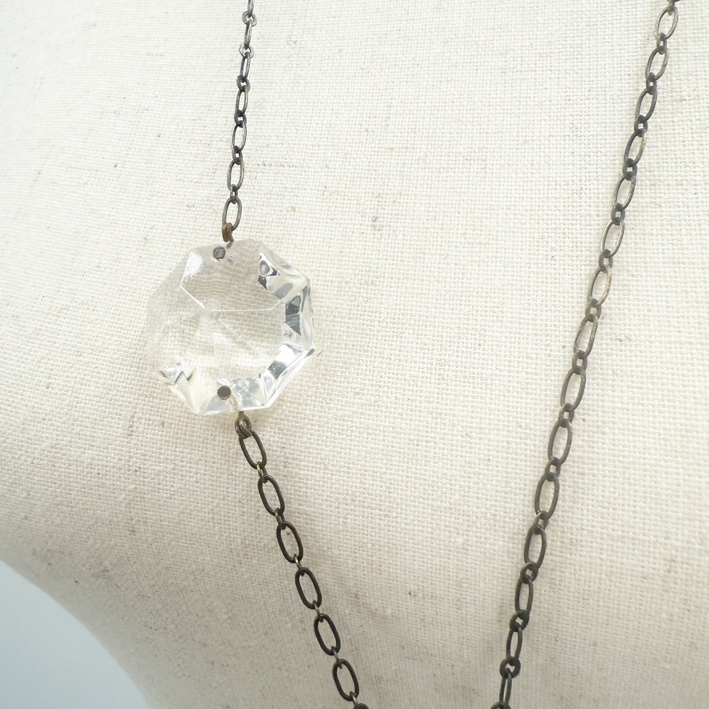 farrah b chain link Necklace large rhinestone vintage GYPSY knife pendant