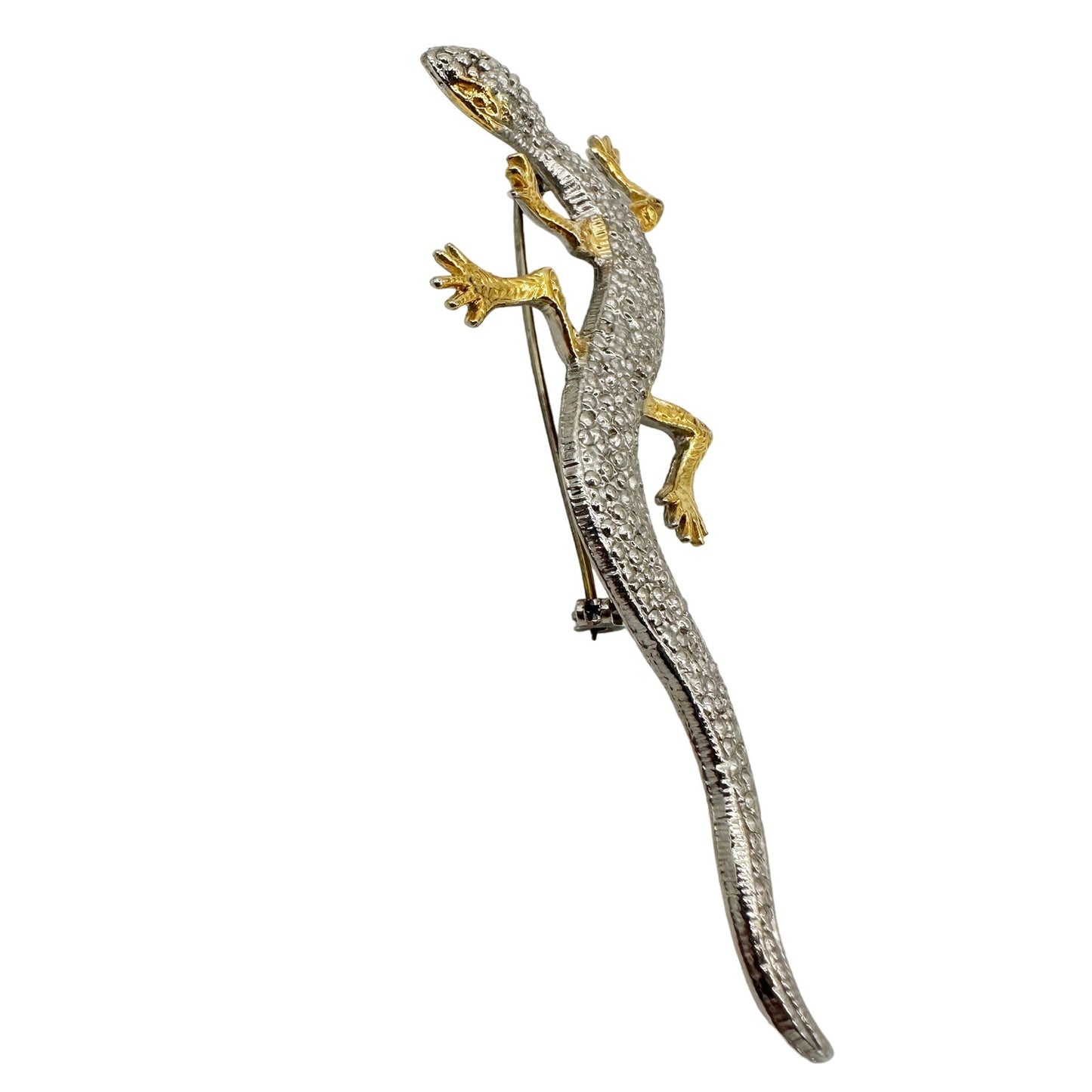 vintage gold & silver gecko lizard BROOCH reptile jewelry pin