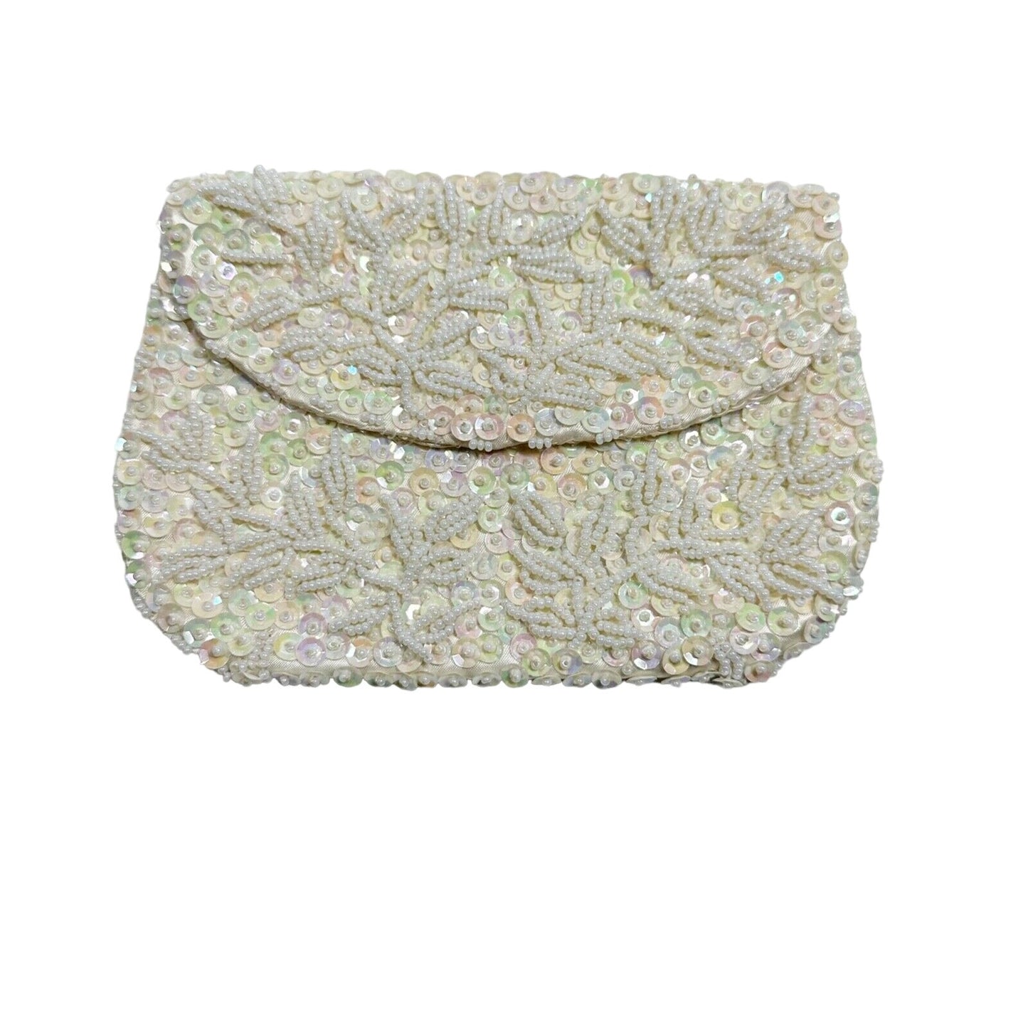 vintage white sequins beaded K. Gimbel small evening Clutch Bag purse Hong Kong