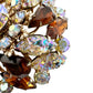 vintage gold & brown rhinestones sparkly BROOCH round jewelry pin *missing pin*