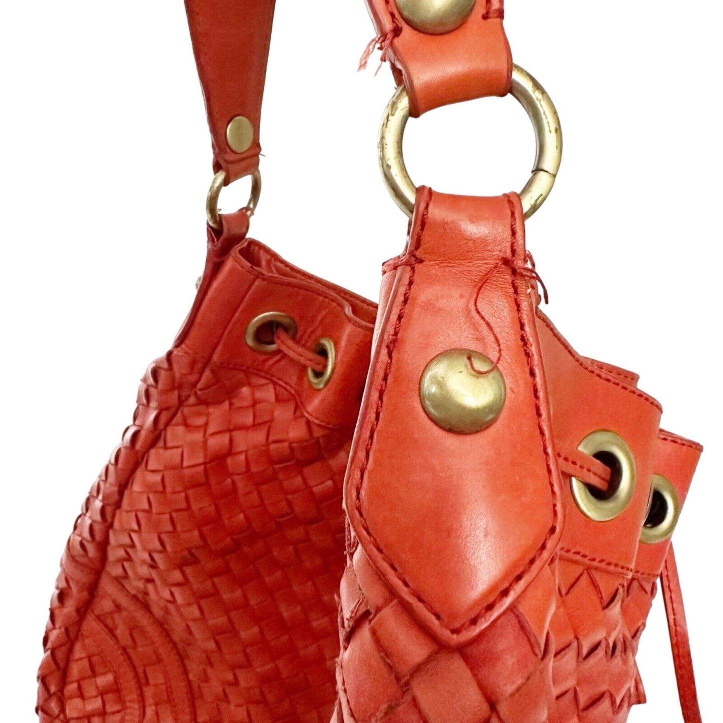 large Adrienne Vittadini red leather basketweave HANDBAG bag top handle purse